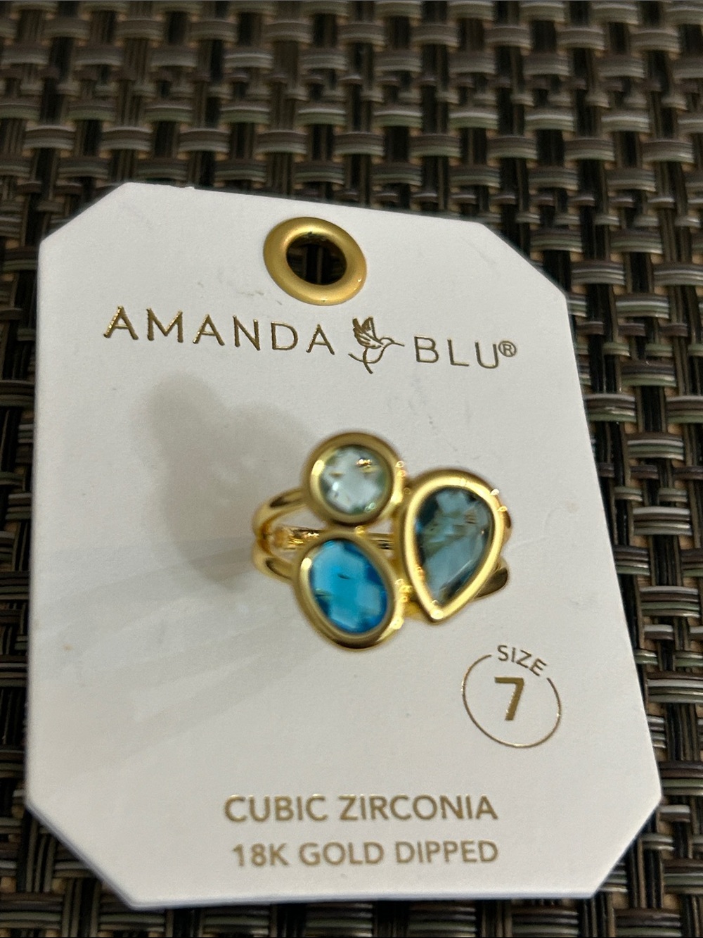18K Gold-Dipped Blue Multi-Stone Ring - Size 7